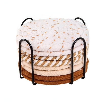 Woven Harmony Cotton Coaster Set for Stylish Table Protection