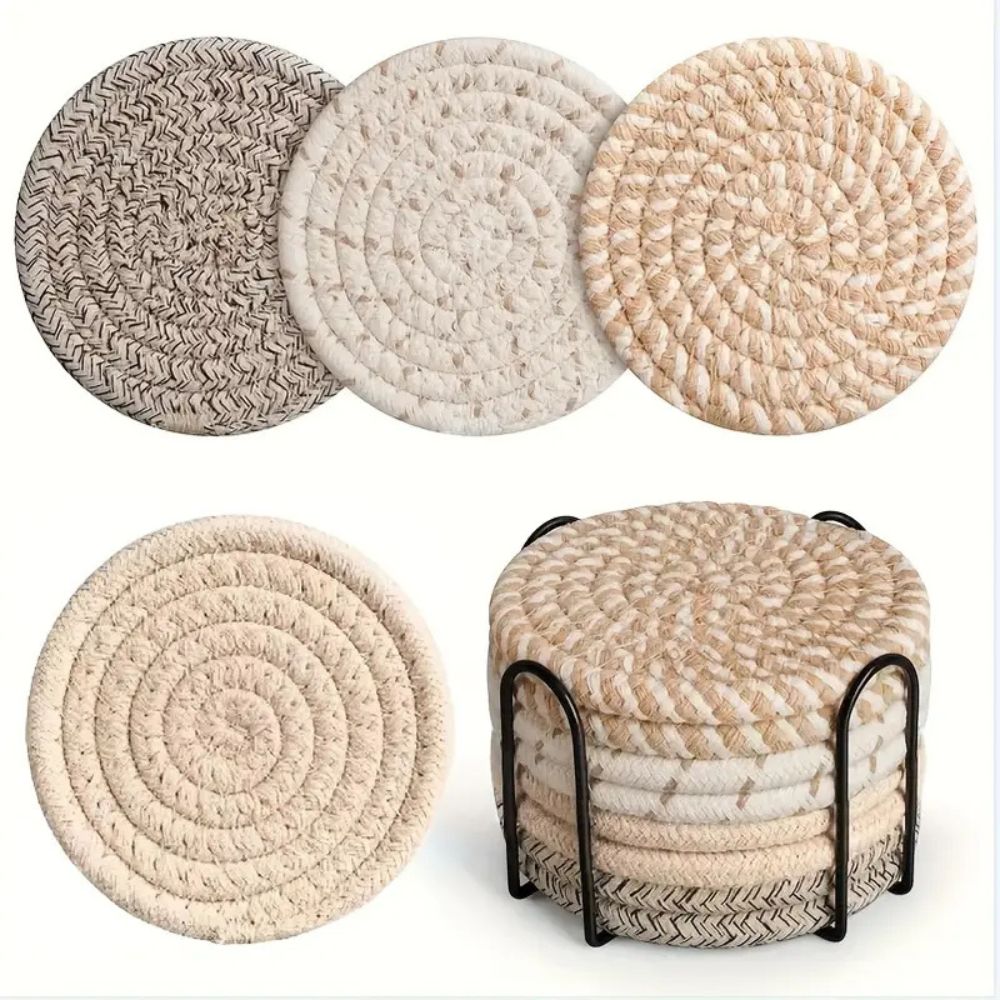 Woven Harmony Cotton Coaster Set for Stylish Table Protection