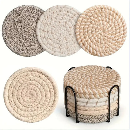Woven Harmony Cotton Coaster Set for Stylish Table Protection
