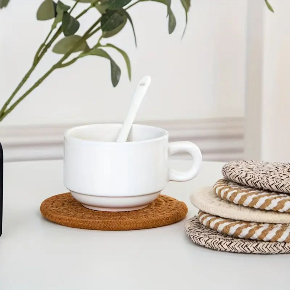 Woven Harmony Cotton Coaster Set for Stylish Table Protection