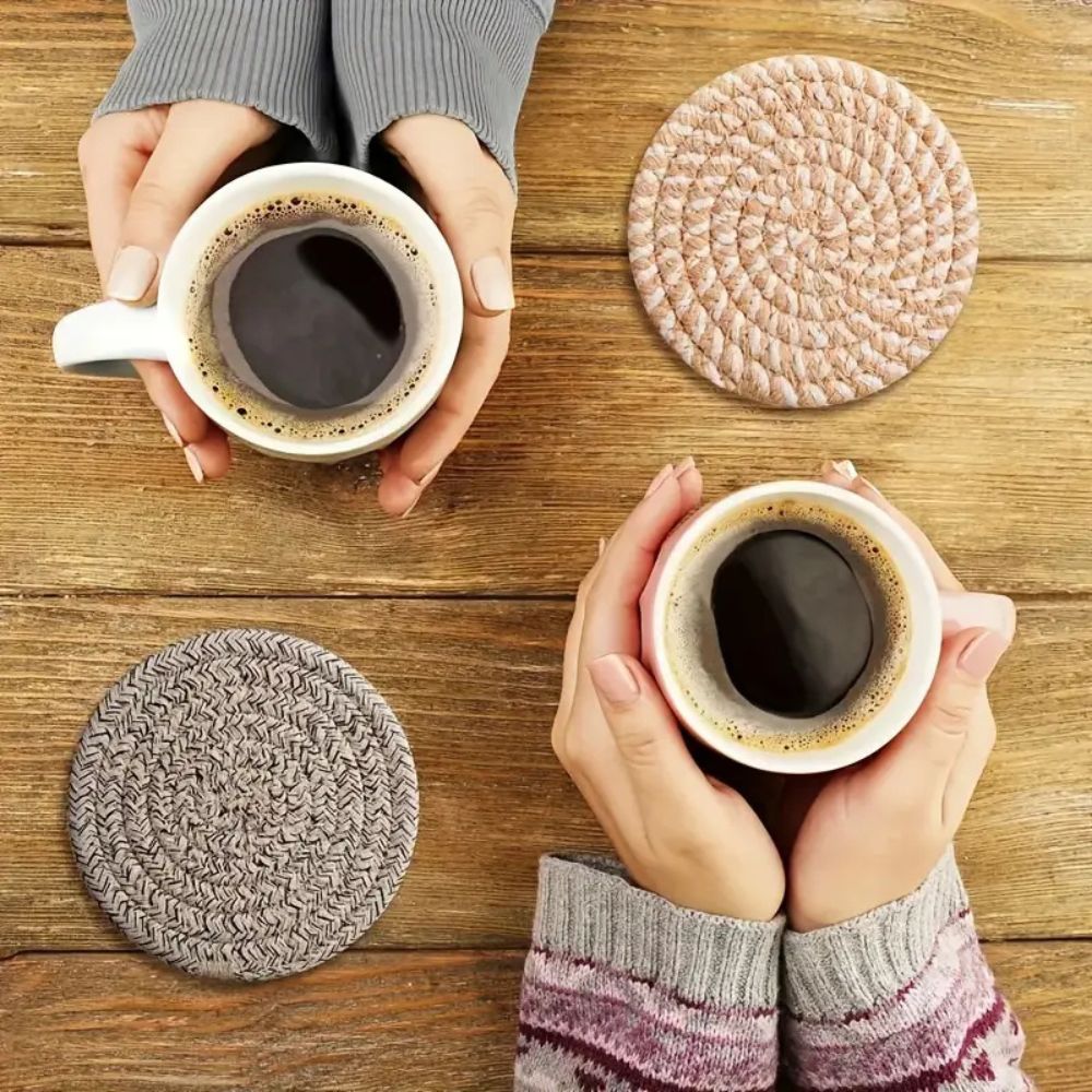 Woven Harmony Cotton Coaster Set for Stylish Table Protection