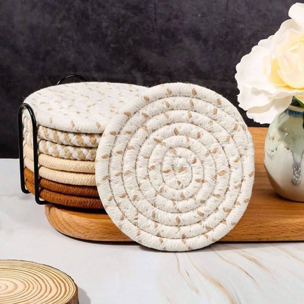 Woven Harmony Cotton Coaster Set for Stylish Table Protection