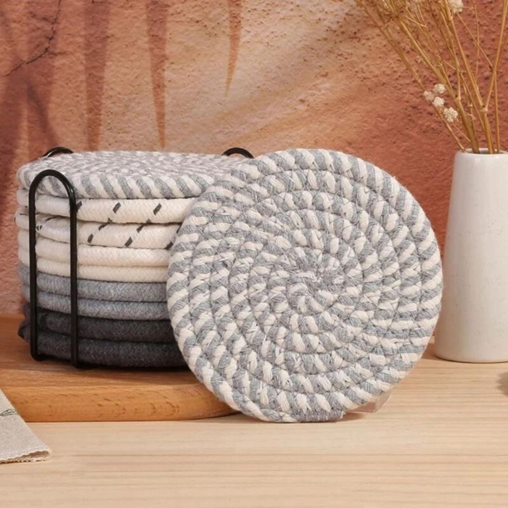 Woven Harmony Cotton Coaster Set for Stylish Table Protection