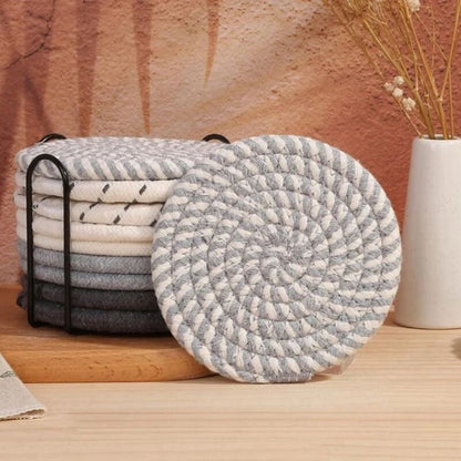 Woven Harmony Cotton Coaster Set for Stylish Table Protection