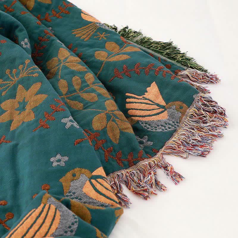 BohoBird Reversible Cotton Quilt – Lightweight Floral & Bird Design