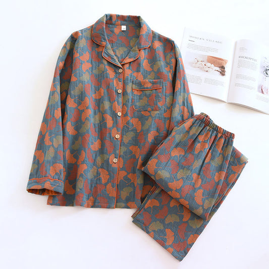 GinkgoBloom Button Cotton Loungewear Set – Soft, Breathable Indoor Comfort