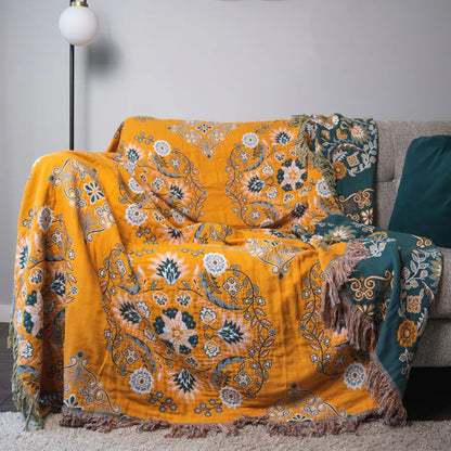 BohoBloom Reversible Cotton Throw Blanket – Chic Vintage Style for Any Space