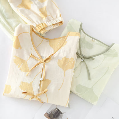 GinkgoCharm Cotton Loungewear Set – Soft, Elegant Indoor Comfort